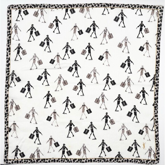 YSL Yves Saint Laurent Leopard Print Scarf Girl w/ Shopping Bag Artwork Y2K - Picture 2 of 10